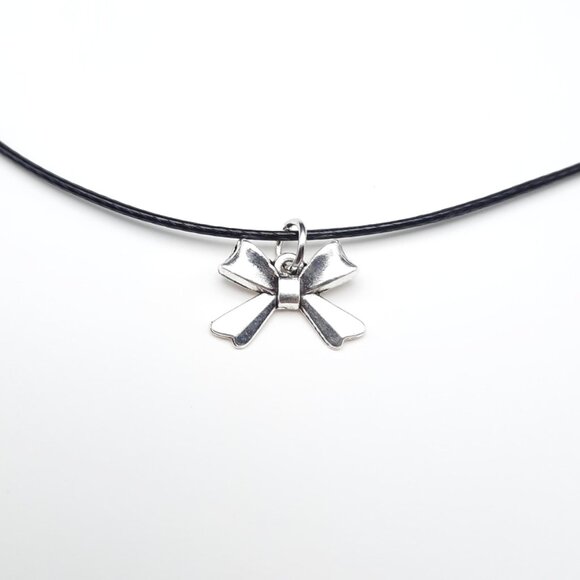 Bow Cute Feminine Minimalist Black Adjustable Cord Necklace Handmade Jewelry - Picture 3 of 7
